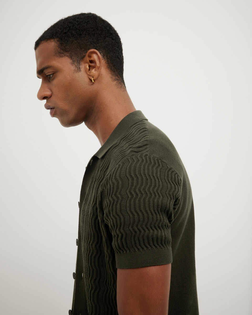 Wave Knit Button Down Short Sleeve Shirt, Khaki, hi-res